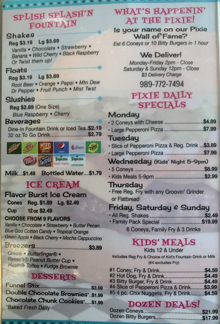 Pixie Restaurant Menu, in Mount Pleasant, MI